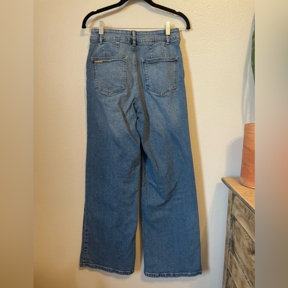 Michael Kors Pintuck High Waist Wide Leg Jean Size 4 Medium Wash - Picture 5 of 9